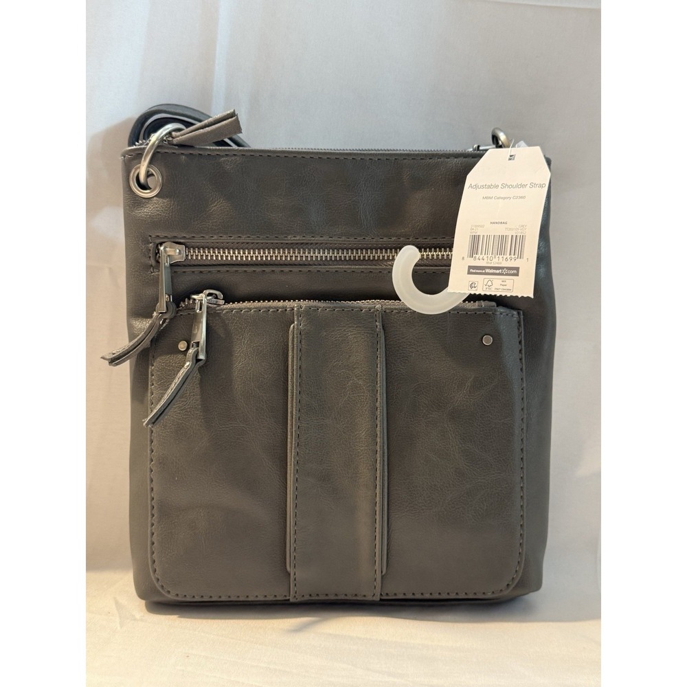 Time and Tru Gray Crossbody Purse Adjustable Strap Multi Pocket NWT